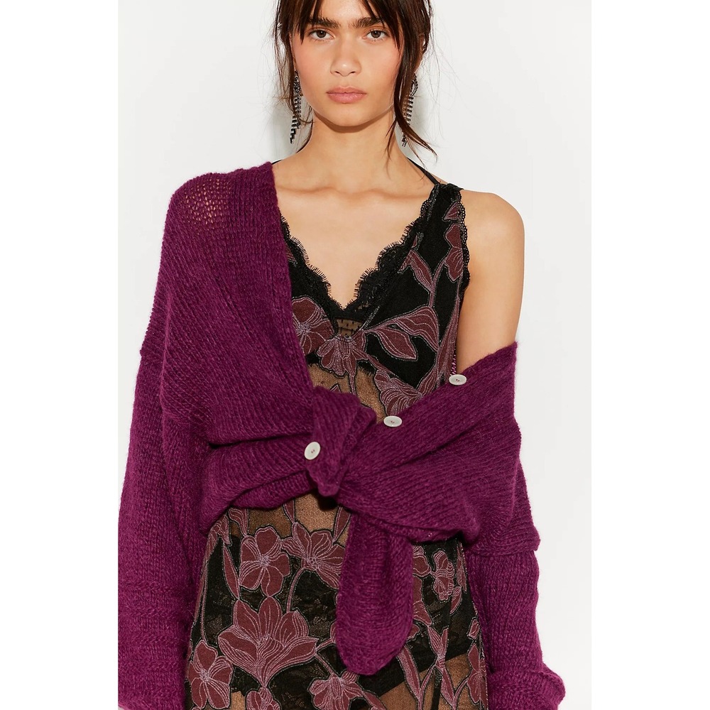 NWT!! FREE PEOPLE‎ Marina SoftSpun Cardi Cardigan Sweater Purple Wine Alpaca S